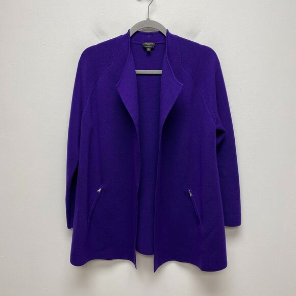 Talbots Womens Purple Pure Merino Wool Long Sleeve Open Front Sweater Blazer XLP - Picture 1 of 8